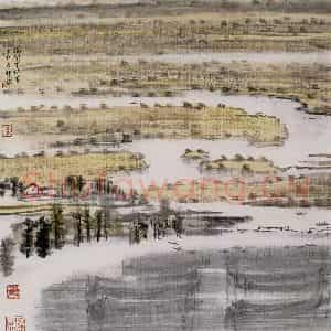 1988年 童中焘《若耶秋风》国画山水作品图片鉴赏
