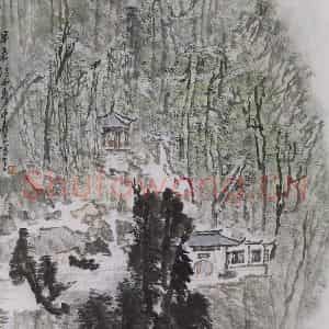 1999年 童中焘《早春烟霞》国画山水作品图片鉴赏