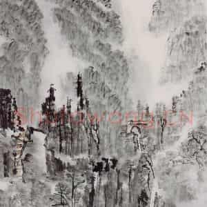 2003年 童中焘《莫干山春雨》国画山水作品图片鉴赏