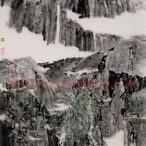 2004年 童中焘《岭上多白云》国画山水作品图片鉴赏