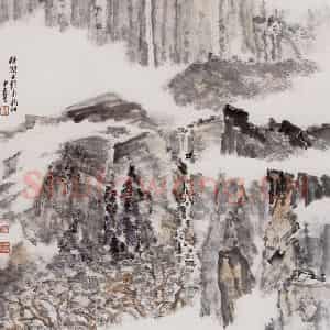 2004年 童中焘《秋涧泉韵》国画山水作品图片鉴赏