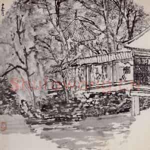 2005年 童中焘《拙政园两宜亭》国画山水作品图片鉴赏