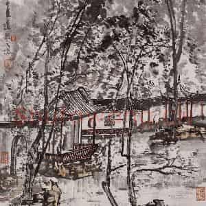 1985年 童中焘《园林清阴》国画山水作品图片鉴赏