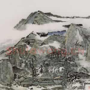2006年 童中焘《山乡图》国画山水作品图片鉴赏