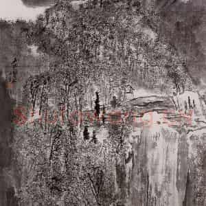 1988年 童中焘《石梁翠微》国画山水作品图片鉴赏