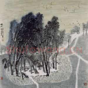 1990年 童中焘《晚晴》国画山水作品图片鉴赏