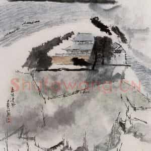 1993年 童中焘《烟雨楼》国画山水作品图片鉴赏