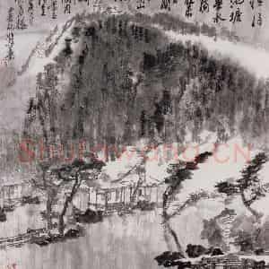 1993年 童中焘《夜语寄畅园》国画山水作品图片鉴赏