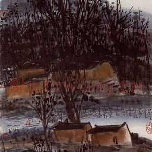 1994年 曾宓《渔村》国画山水作品图片鉴赏