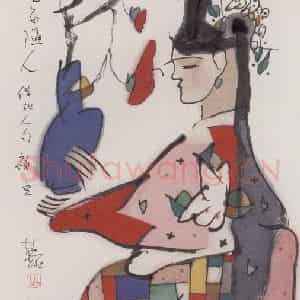1990年 张桂铭《持瓶仕女》国画人物作品图片鉴赏