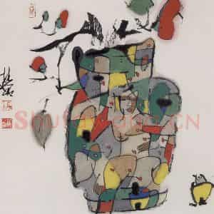 1990年 张桂铭《瓶花》国画综合作品图片鉴赏