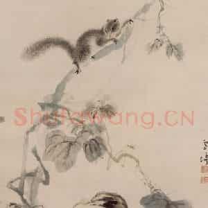 1938年 王雪涛《藤间鼠戏》国画花鸟作品图片鉴赏