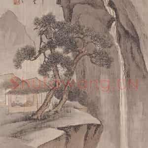 林纾《坐听松瀑图》国画山水作品图片鉴赏
