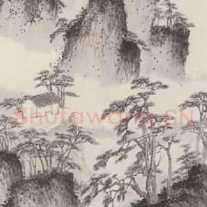 1928年 陈半丁《寿山福海图》国画山水作品图片鉴赏