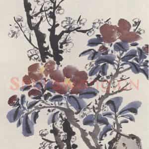 1949年 陈半丁《梅花山茶图》国画花鸟作品图片鉴赏