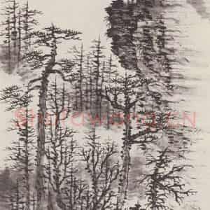 萧逊《仿倪瓒山水图》国画山水作品图片鉴赏