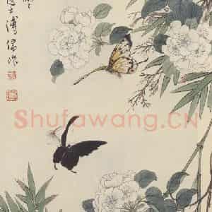 溥儒《梨花蝴蝶图》国画花鸟作品图片鉴赏