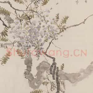 1930年 陈树人《紫藤图》国画花鸟作品图片鉴赏