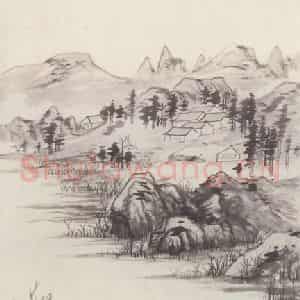 1933年 张大千《仿石涛湖山秋兴图》国画山水作品图片鉴赏
