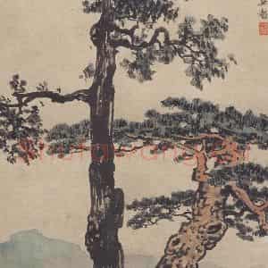 1932年 徐悲鸿《松柏双鹤图》国画综合作品图片鉴赏