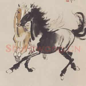 1945年 徐悲鸿《双马图》国画综合作品图片鉴赏