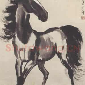 1948年 徐悲鸿《立马图》国画综合作品图片鉴赏