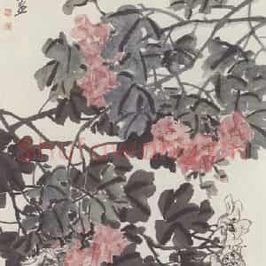 1914年 王震《芙蓉图》国画花鸟作品图片鉴赏