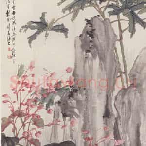 清代 程璋《秋葵海棠图》国画花鸟作品图片鉴赏