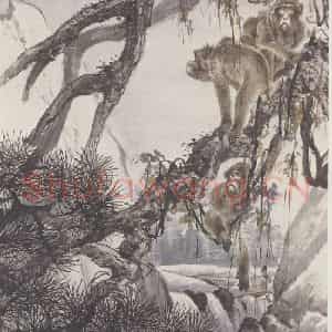 清代 程璋《江猿吟翠图》国画综合作品图片鉴赏