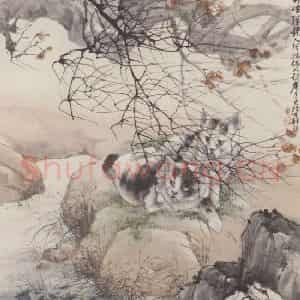 清代 程璋《双猫窥鱼图》国画综合作品图片鉴赏