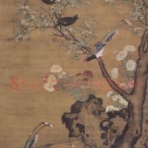 明代 吕纪《桂菊山禽图》国画花鸟作品图片鉴赏