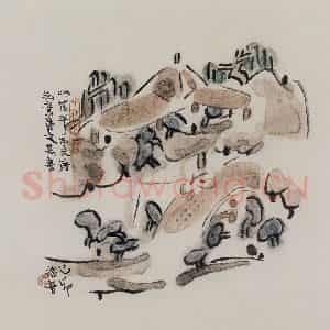 1999年 杨福音《溪钓图》国画山水写意作品图片鉴赏