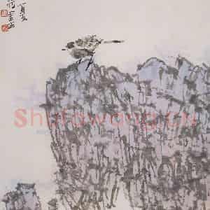 2001年 王之海《踏石窥鱼》国画花鸟作品图片鉴赏