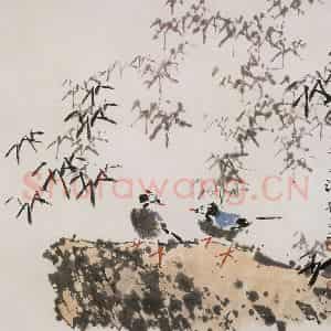 2002年 王之海《岩颠栖禽》国画花鸟作品图片鉴赏