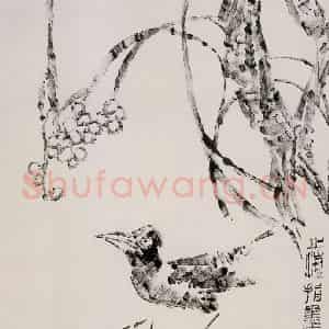 1991年 王之海《焦墨梅鹊》国画花鸟作品图片鉴赏