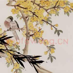 1996年 金鸿钧《迎春》国画花鸟作品图片鉴赏