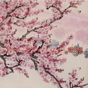 1974年 金鸿钧《座座荒山变果园》国画花鸟作品图片鉴赏