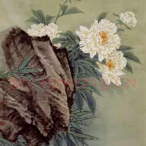 1978年 金鸿钧《白芍药花》国画花鸟作品图片鉴赏