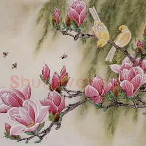 2001年 金鸿钧《辛夷玉鸟》国画花鸟作品图片鉴赏