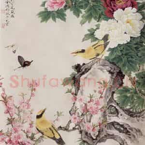 1981年 金鸿钧《争艳》国画花鸟作品图片鉴赏