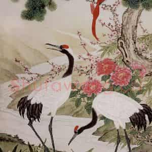 1984年 金鸿钧《松鹤长春》国画花鸟作品图片鉴赏