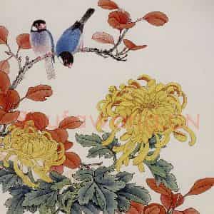 1981年 金鸿钧《菊花文鸟》国画花鸟作品图片鉴赏