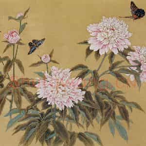 1987年 金鸿钧《芍药双蝶》国画花鸟作品图片鉴赏