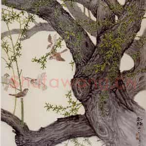 1984年 金鸿钧《新绿》国画花鸟作品图片鉴赏