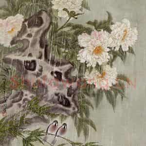 1983年 金鸿钧《雨》国画花鸟作品图片鉴赏