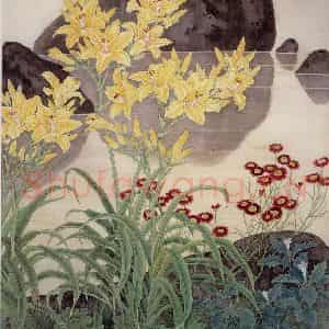 1984年 金鸿钧《溪畔群芳》国画花鸟作品图片鉴赏