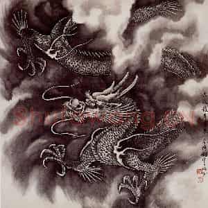1988年 金鸿钧《墨龙图》国画花鸟作品图片鉴赏