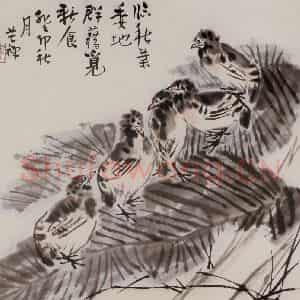李苦禅《芭蕉鹌鹑图》国画花鸟作品图片鉴赏