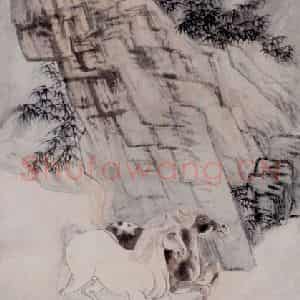 张大千《双骥图》国画花鸟作品图片鉴赏