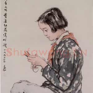 蒋兆和《剪红花》国画人物作品图片鉴赏